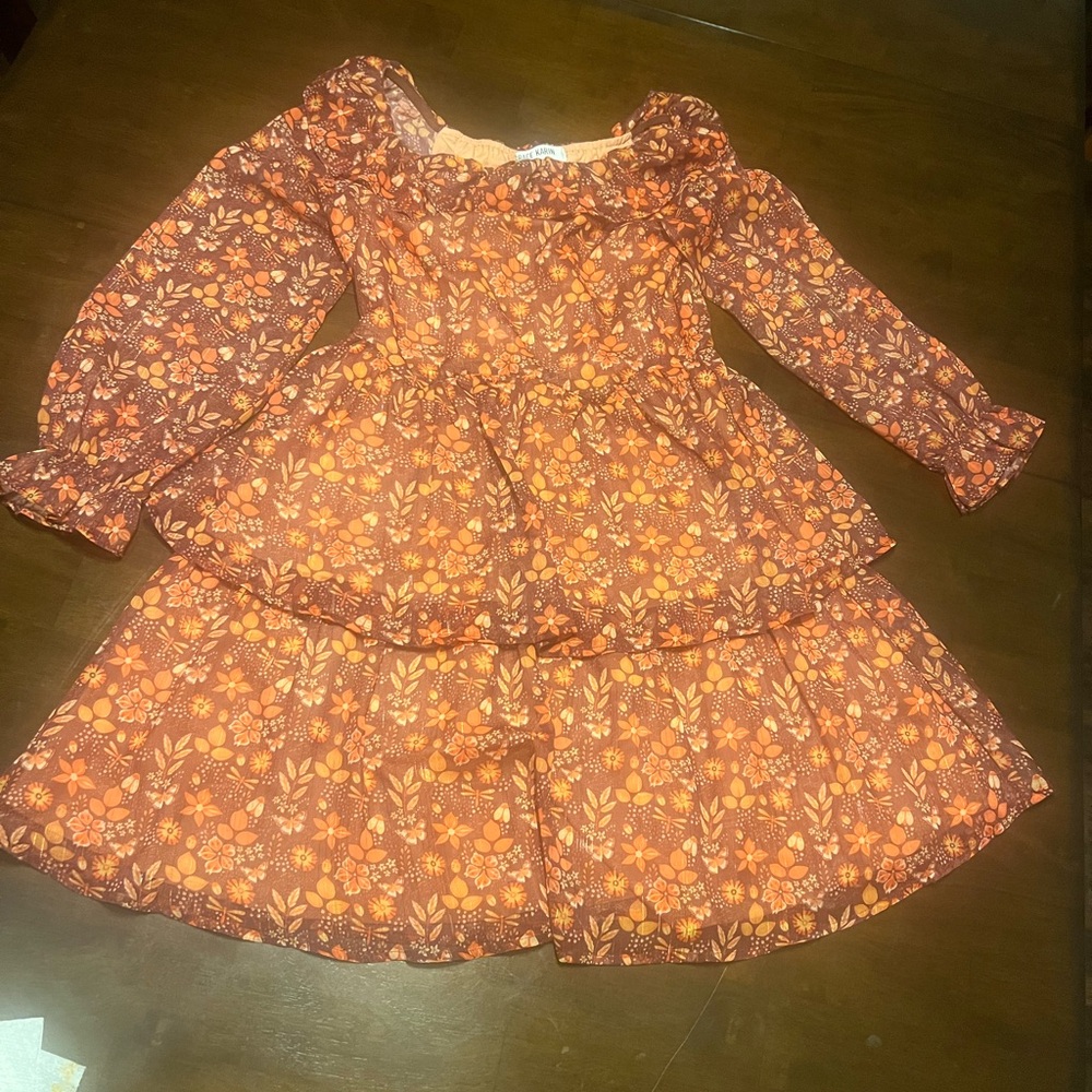 Grace Karin Kids Dress with Orange Floral Design